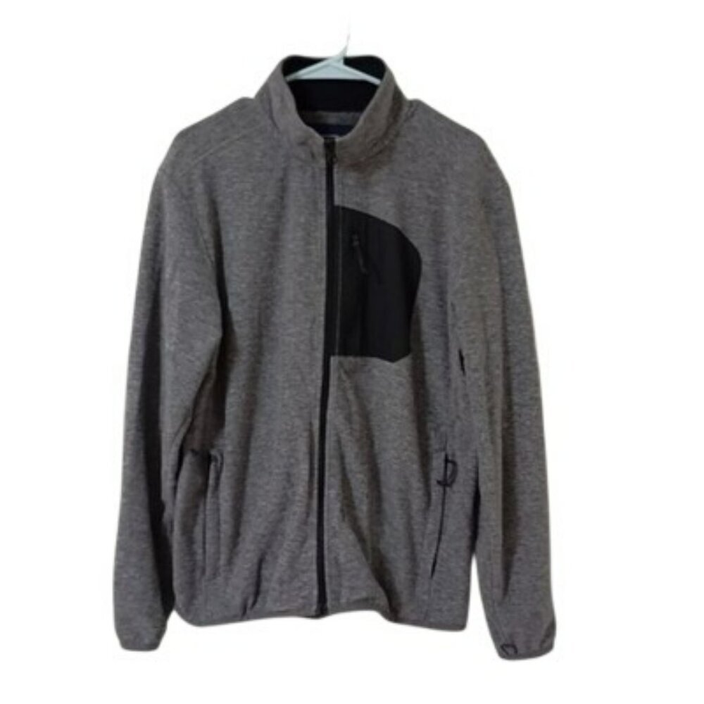 Lands End Jacket Mens Medium Gray Full-Zip Fleece With Pockets & Chest Pocket